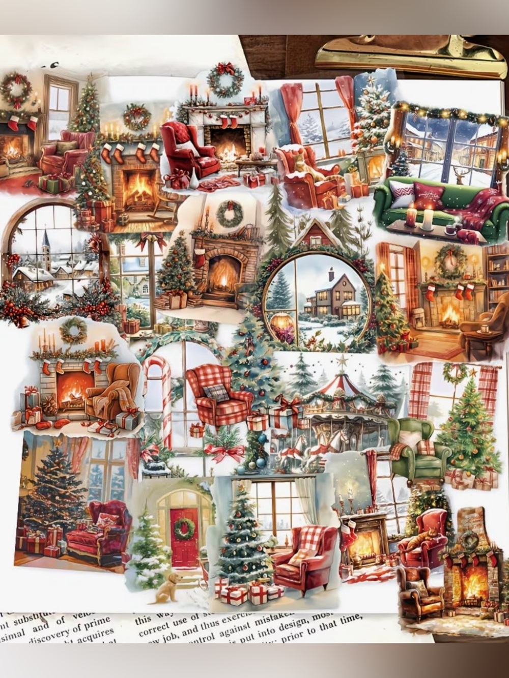 50 Christmas Windows & Fireplace Scene Stickers Cozy Winter Holiday Trees